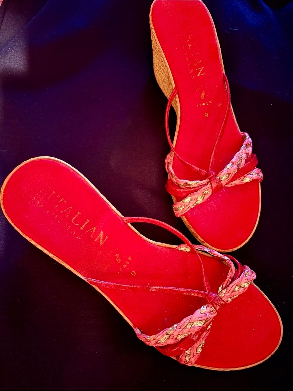 New Italian Shoemakers Red Braided Espadrille Wedge Sandals Made in Italy